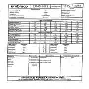 EM45HHR1 Embraco OEM Refrigeration Compressor R-134A 1/8 HP 115v