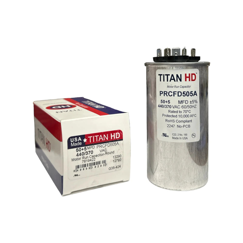 PRCFD505A Titan HD Capacitor 50 + 5 MFD 440/370 VAC Made in USA