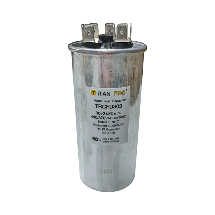 TRCFD303 Titan Pro Moto Run Round Capacitor 30+3 MFD x 440/370 VAC