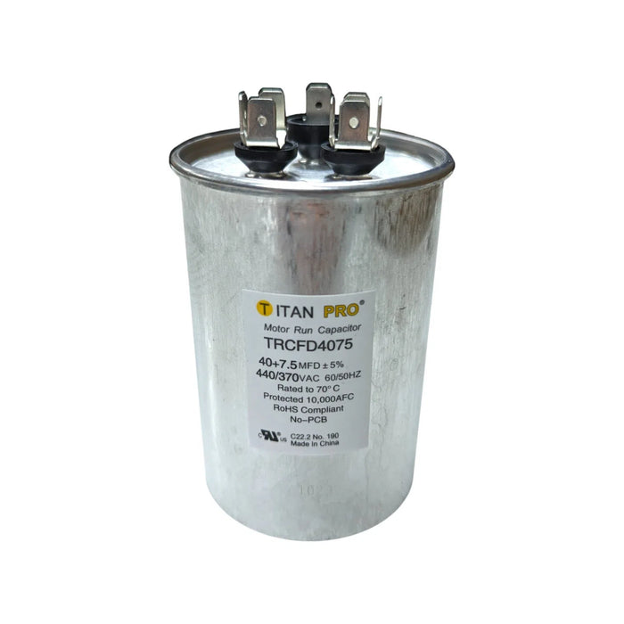 TRCFD4075 Titan Pro Moto Run Round Capacitor 40+7.5 MFD x 440/370 VAC