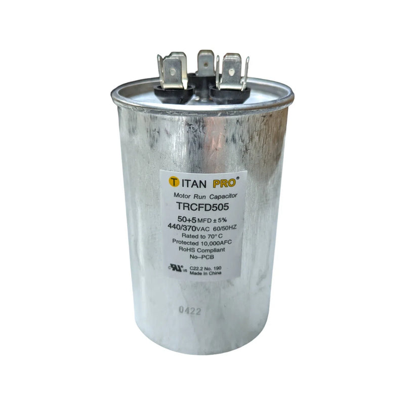 TRCFD505 Titan Pro Moto Run Round Capacitor 50+5 MFD x 440/370 VAC
