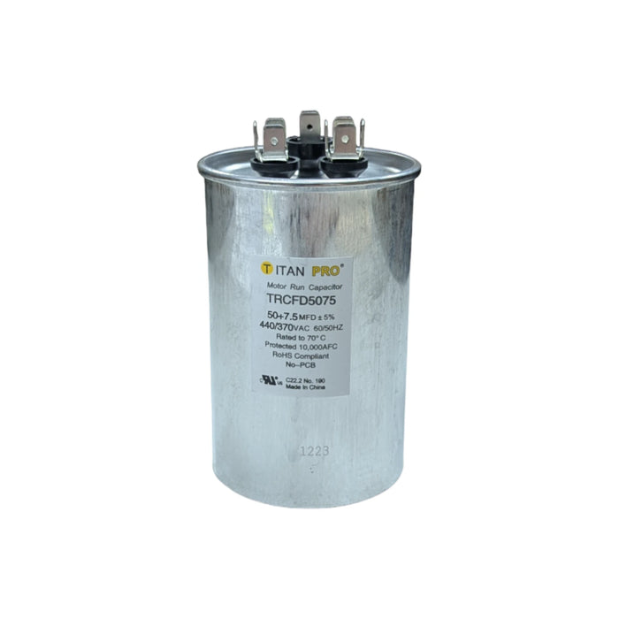 TRCFD5075 Titan Pro Motor Run Round Capacitor 50+7.5 MFD x 370/440 VAC