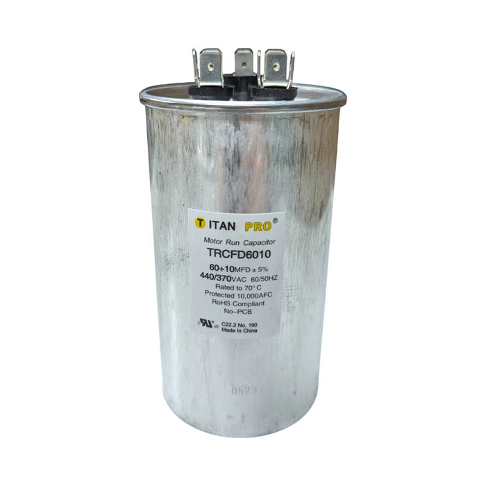 TRCFD6010 Titan Pro Moto Run Round Capacitor 60+10 MFD x 440/370 VAC