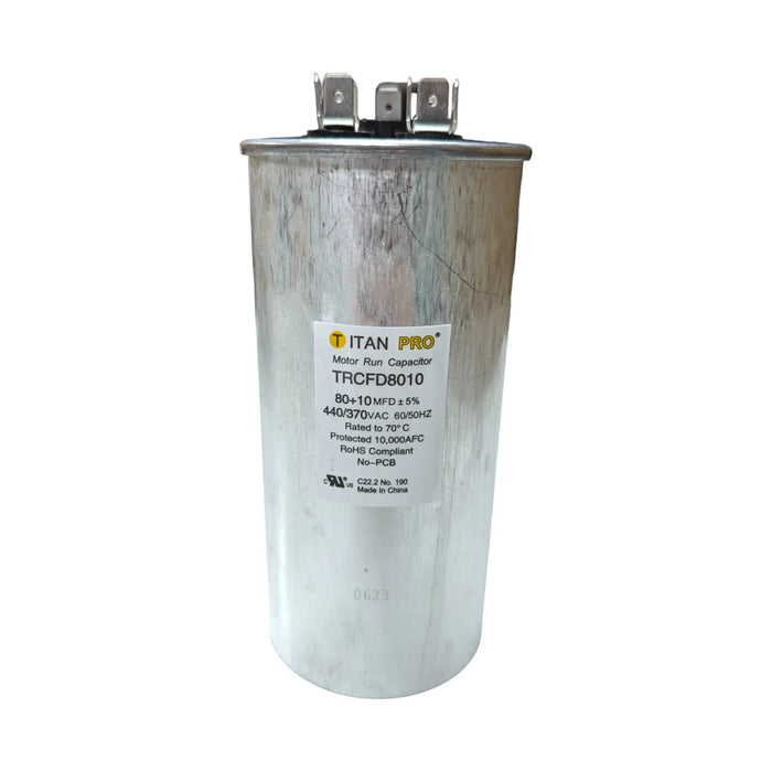 TRCFD8010 Titan Pro Moto Run Round Capacitor 80+10 MFD x 440/370 VAC