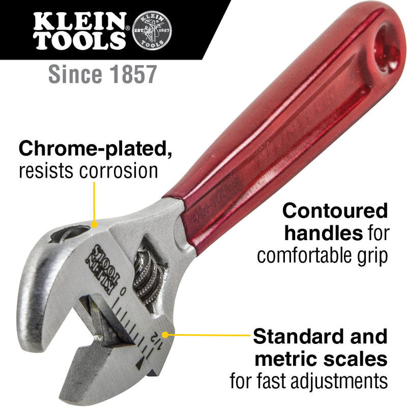 Klein Tool D506-4 Adjustable Wrench Plastic Dipped 4-Inch